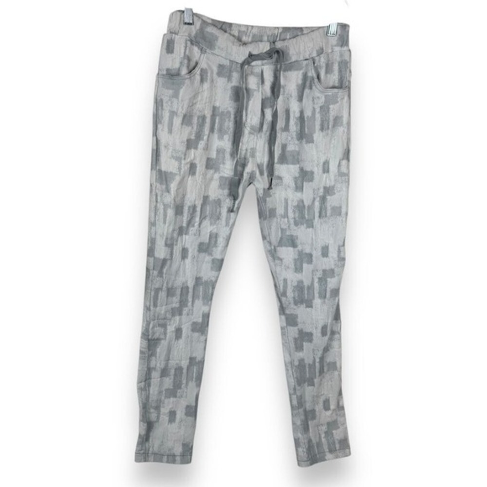 Made In Italy Womens Drawstring Pants Size Medium Gray Artsy Earthy Abstract‎